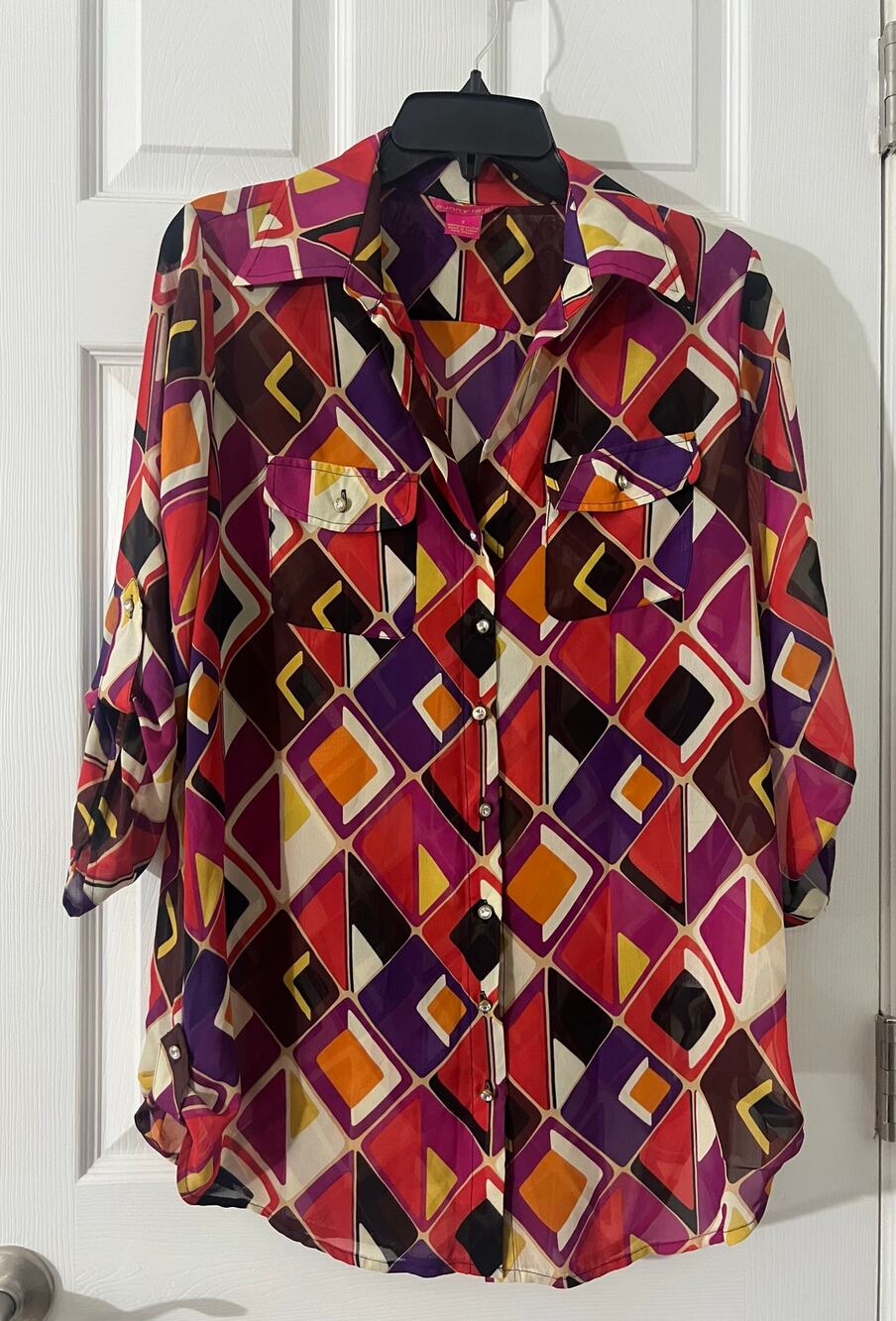 Sunny Leigh Women's Sheer Blouse Top 3/4 Sleeve Multi-Color Sz S Small